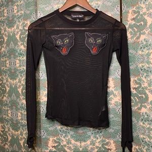 Dollskill Black Mesh Cat Shirt Halloween